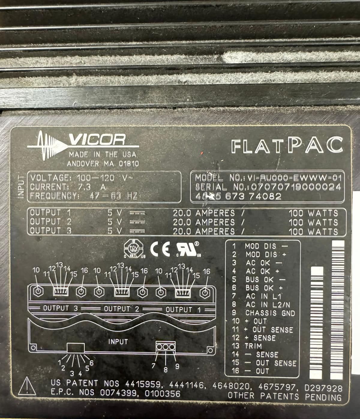 453567374082-Power Supply, Triple Output, 5V DC, Vicor