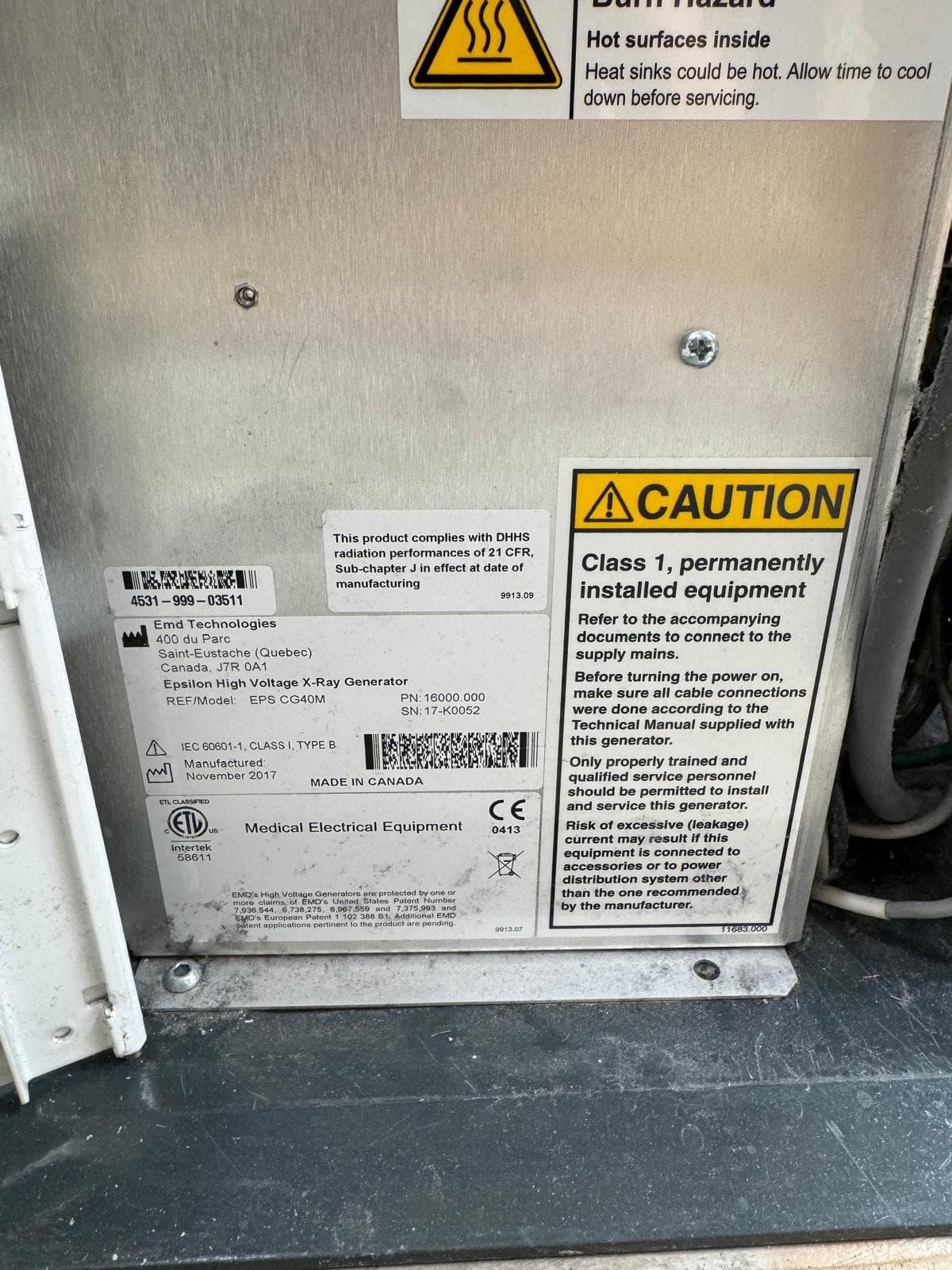 453199903511-Epsilon High Voltage X-Ray Generator